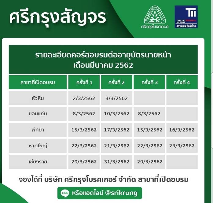 รายละเอียด อบรมค่ออายุบัตรนายหน้า เดือนมีนาคม2562